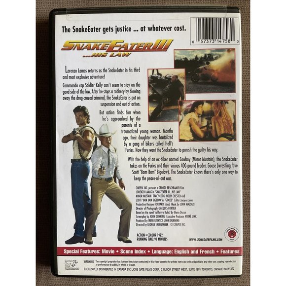 Snake Eater III - DVD 1992 Lion's Gate Lorenzo Lamas, Tracy Cook, RARE OOP HTF 3 - Picture 2 of 4